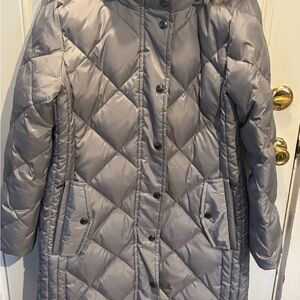 London Fog Women's Quilted Silver Puffer Coat